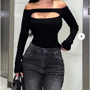 Fashion Nova Black Cut-Out Long Sleeve Top